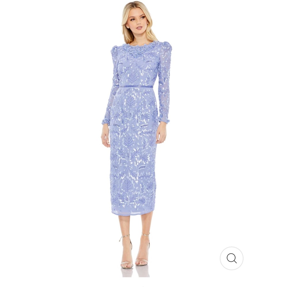 NWOT Mac Duggal 93595 Embellished High Neck‎ Puff Sleeve Fitted Dress Size 4